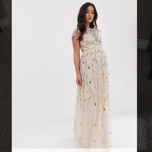 ASOS Maternity embroidered floral mesh maxi dress